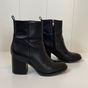 Franco Sarto Black Leather Booties with Stack Heal